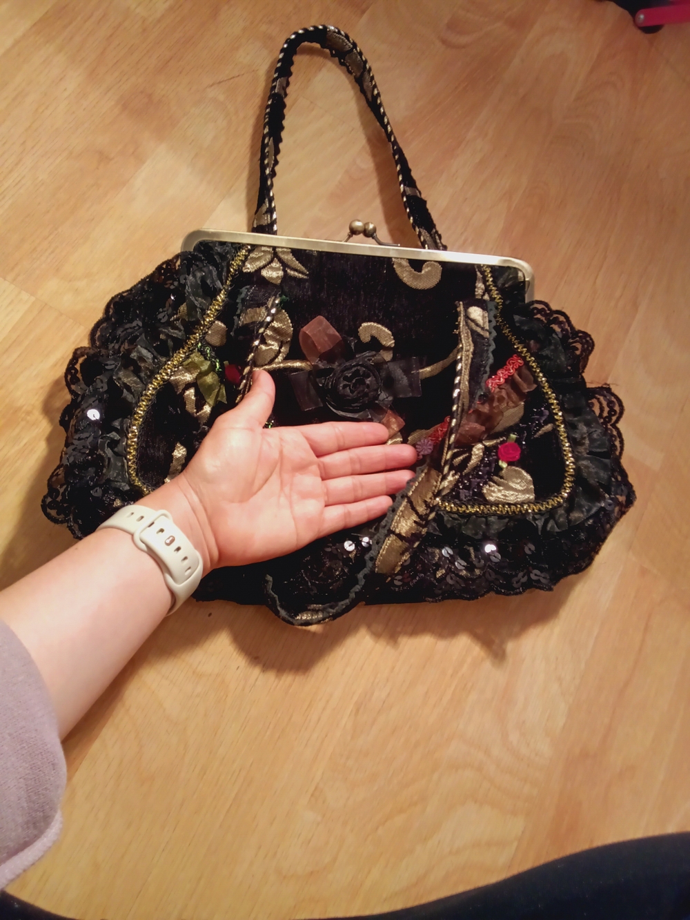Vintage Chiflower  Lace Tapestry Ribbon Metal Frame Bag Boho Cottagecore  Purse - Picture 8 of 16